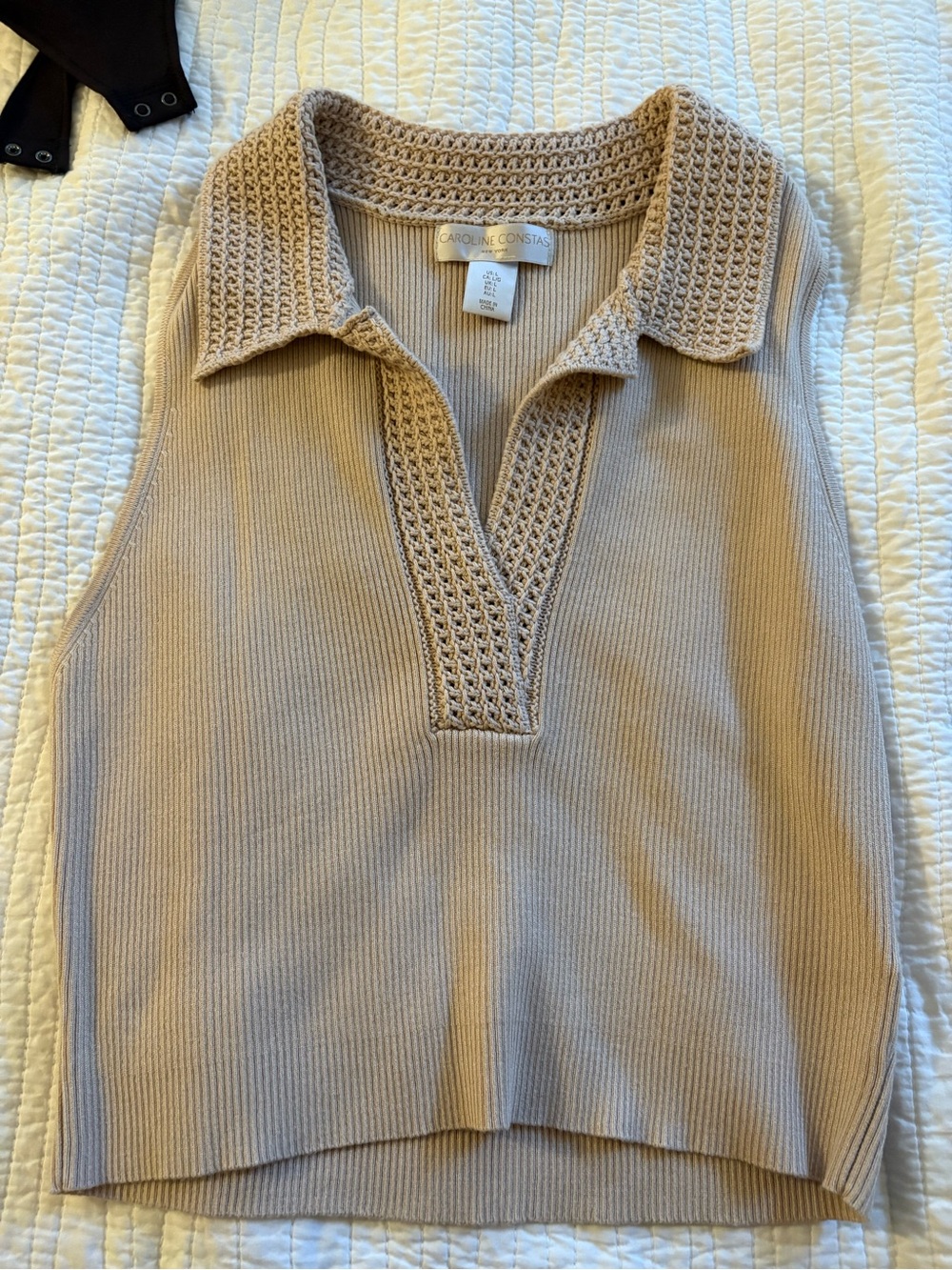 Caroline Constas Knit Collared Tank in Beige